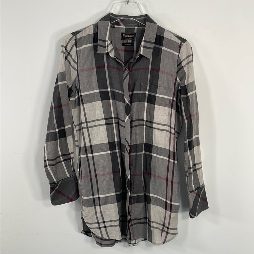 Barbour Glenn Winter Tartan Tunic Fit Button Front Shirt Sz 6 - Picture 2 of 14
